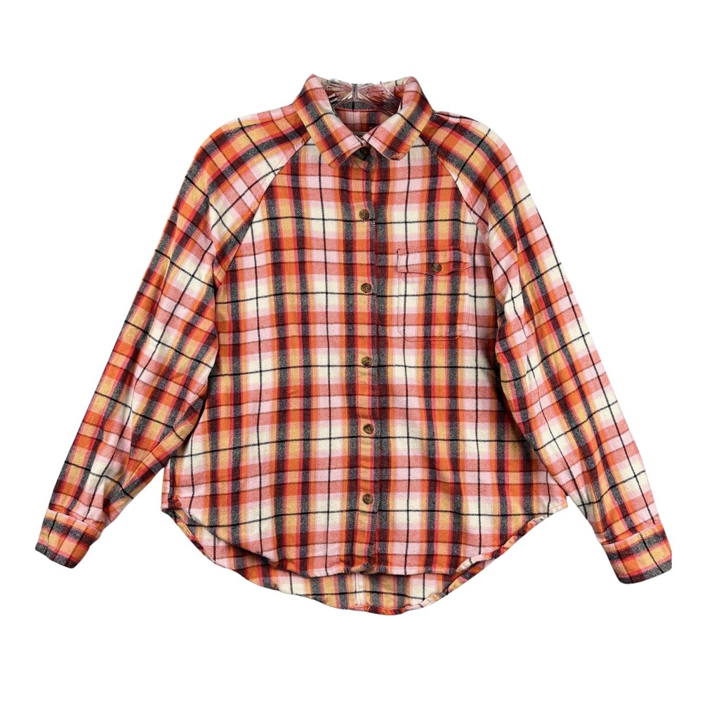 Billabong Womens Small Plaid Flannel Shirt Raglan Sleeve Button Up Casual